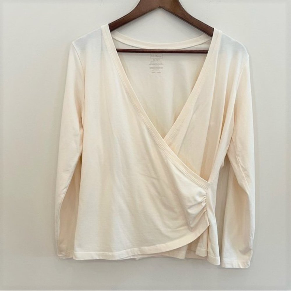 LL Bean Super Soft Cotton Faux Wrap Front Long Sleeve Tee Size MP
